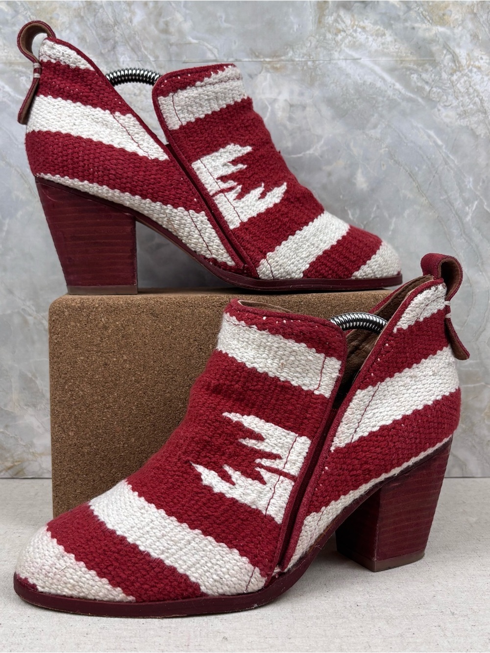 Jeffrey Campbell Red Cream Southwestern Woven Ankle Booties Size 7